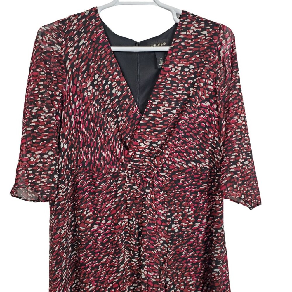 Lane Bryant Size 20 Dress Chiffon Faux Wrap Lined 3/4 Sleeve Flowy Lined Midi - Picture 5 of 10